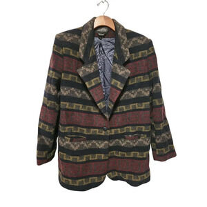 Mens 90s Vintage Blazer Jacket Blue Southwest Pattern Print Size‎ Large Wool